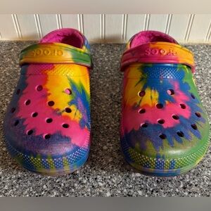 Rainbow Crocs With Fur Lining, Size 9